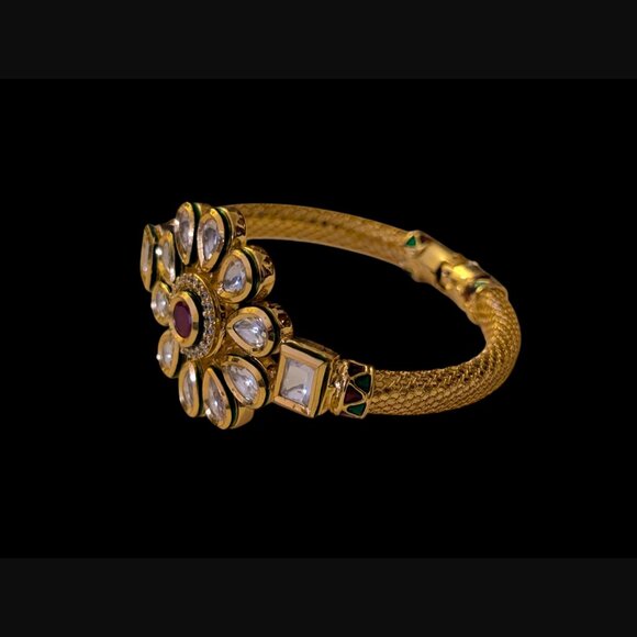 Kudan Gold Plated Ruby And CZ Hinged Bangle Bracelet 6.25" - Picture 12 of 12